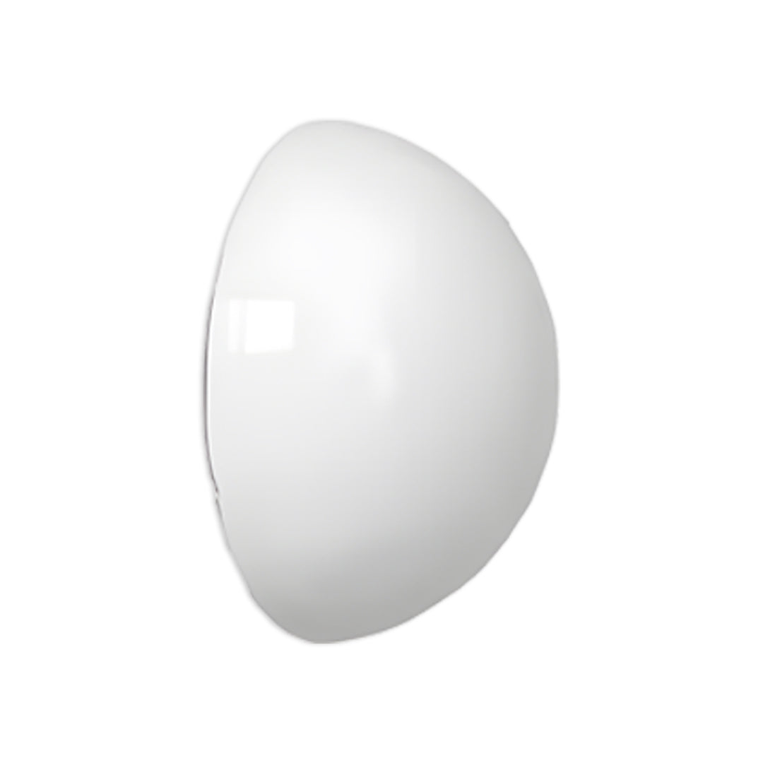 Smooth dome-shaped outdoor lighting wall mounted unit in neutral white finish.