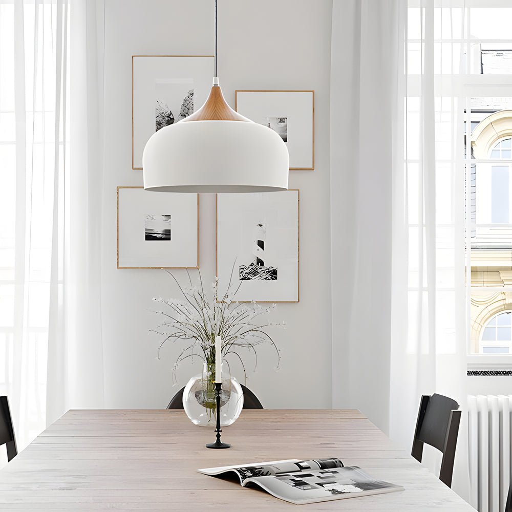 Dome Pendant Light with Wood Detail - Modern 1 - Light Island Fixture