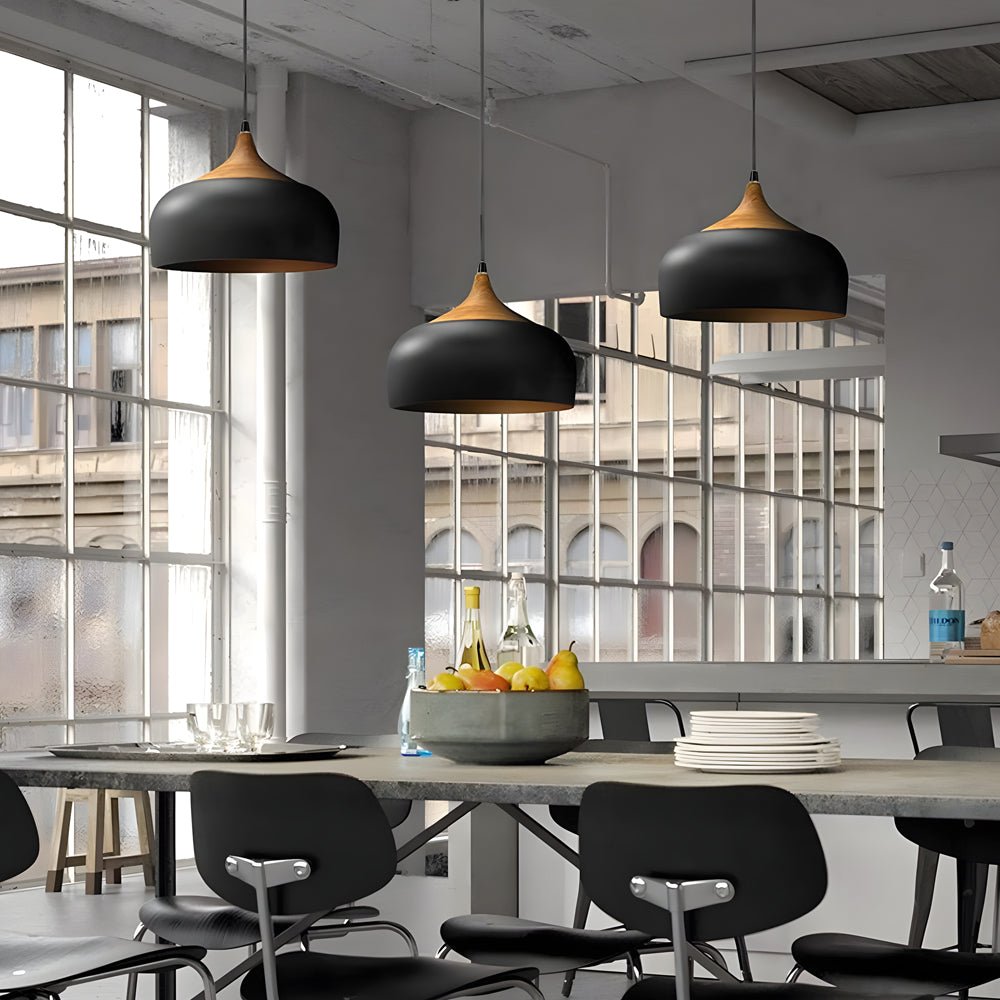 Dome Pendant Light with Wood Detail - Modern 1 - Light Island Fixture