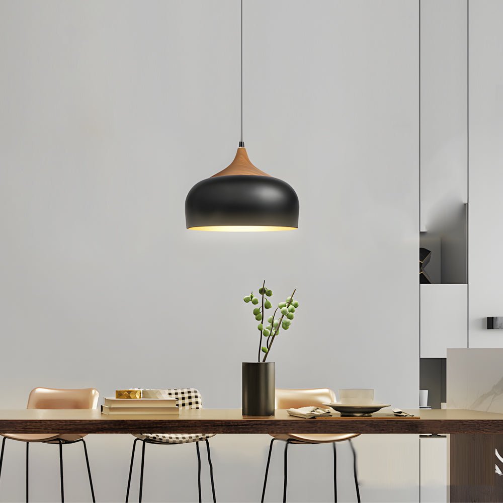 Dome Pendant Light with Wood Detail - Modern 1 - Light Island Fixture