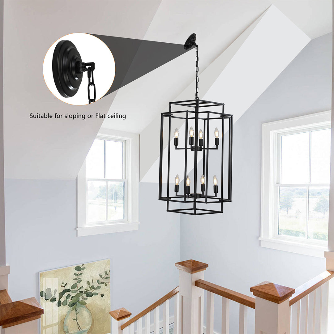 Industrial vintage pendant light installed near a doorway, adding character to transitional spaces.
