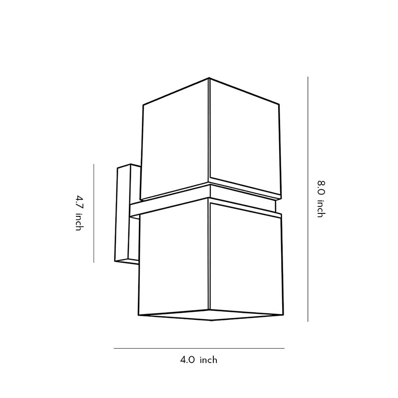 Technical line drawing of a double head wall light, showing dimensions and proportions for installation reference.