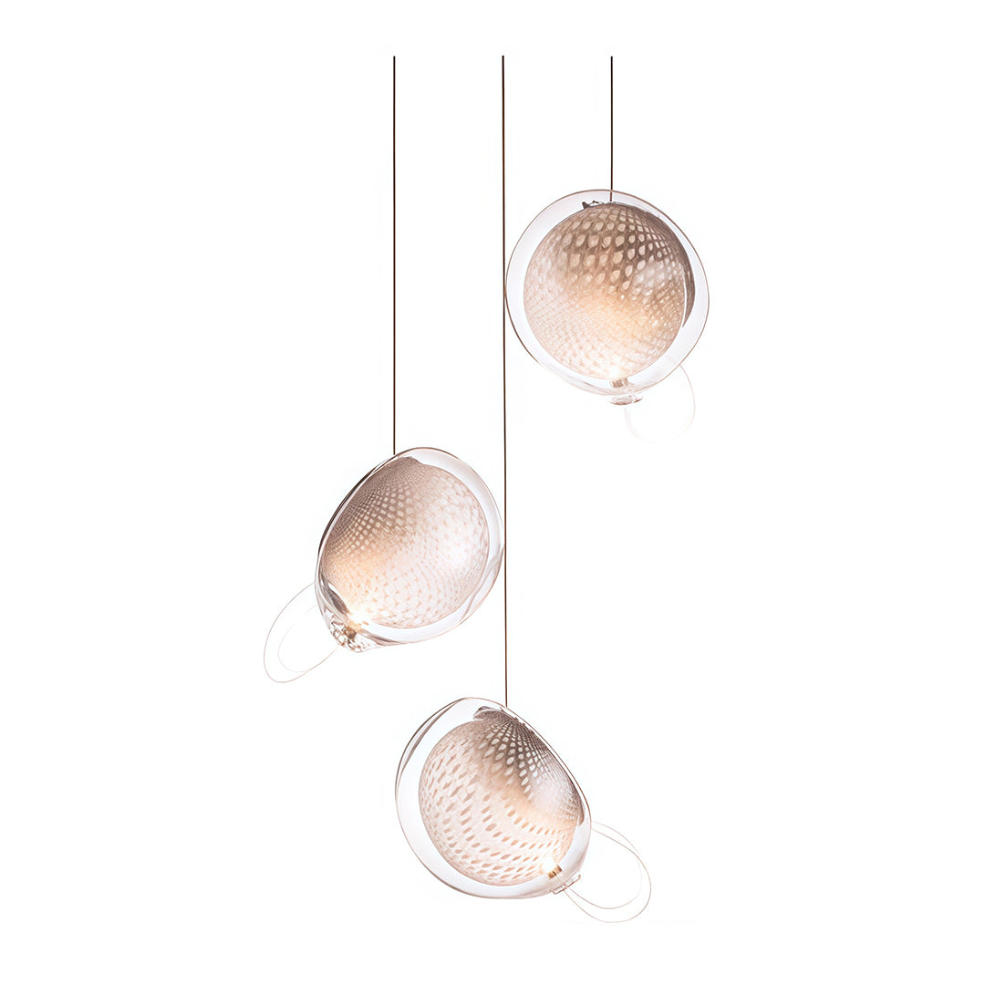 Two-light jellyfish pendant fixture with round glass diffusers.