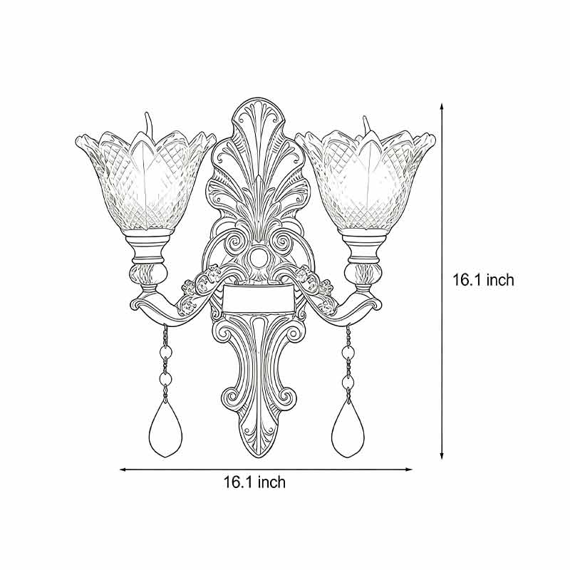 Technical diagram showing dimensions and structure of double lamp wall lights models.