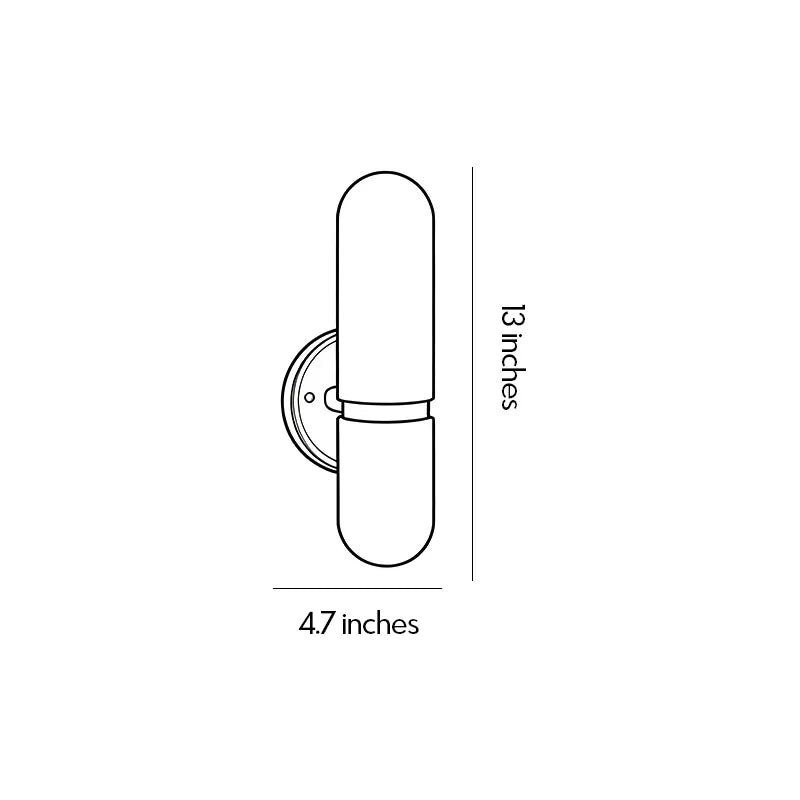 Double light wall sconce dimension drawing showing fixture height and width measurements.