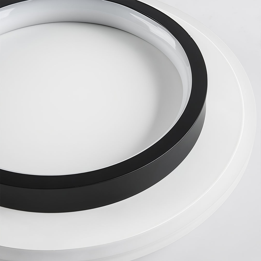 Double ring flush mount in black and white, front view of the modern design.