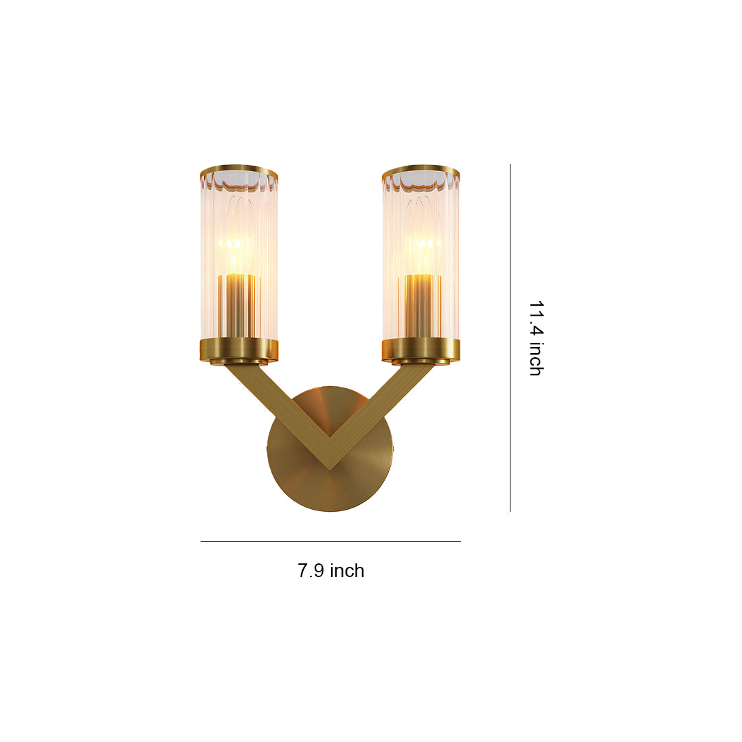 Double sconce wall light specification diagram with dimensions and mounting details