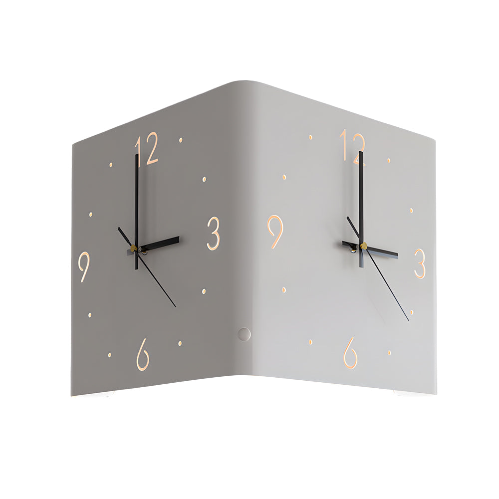 Gray double-sided wall clock lamp designed for corner walls