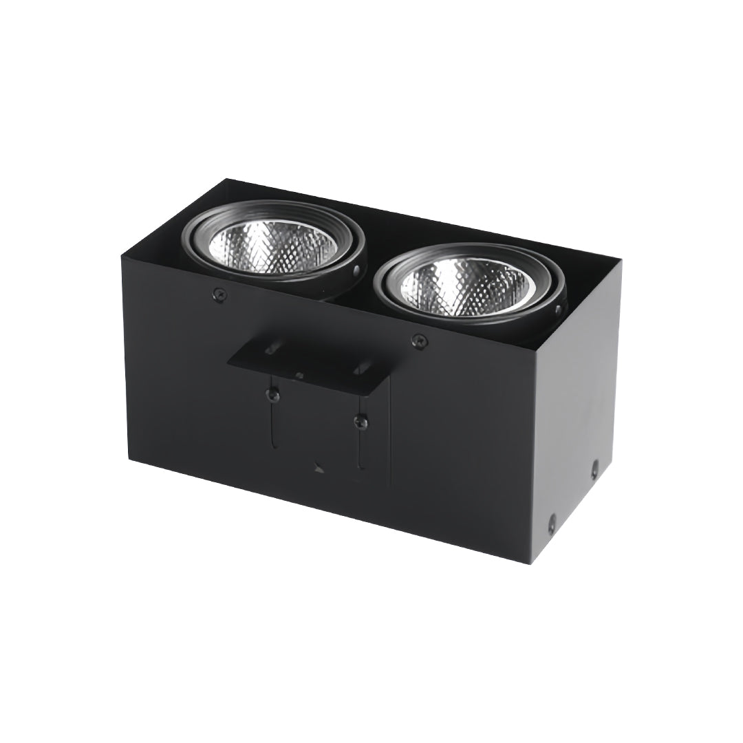 Double sleek triple square recessed downlight with interior and black frame
