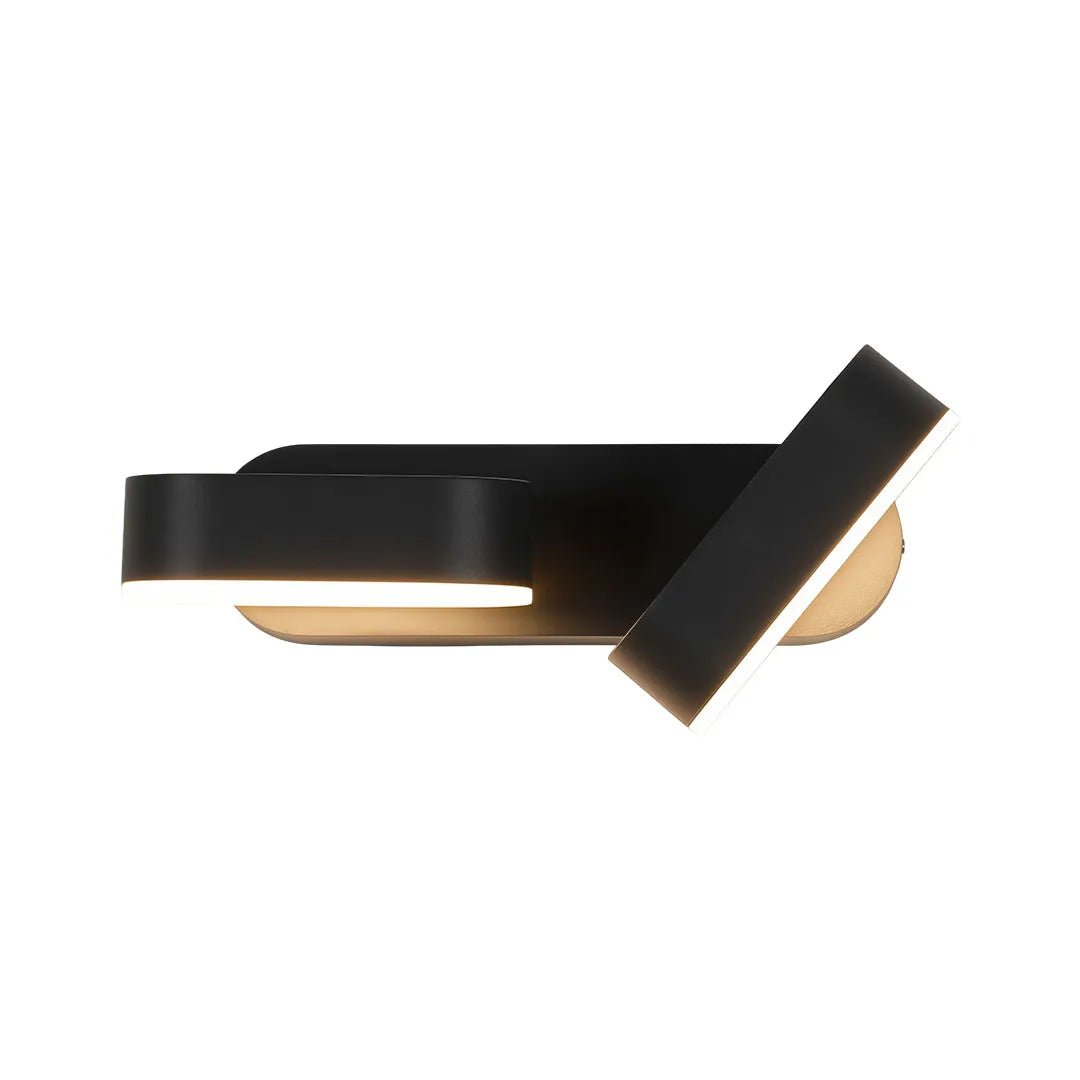Double wall lights in a white background product view, showing two rotatable light heads and a matte black body.