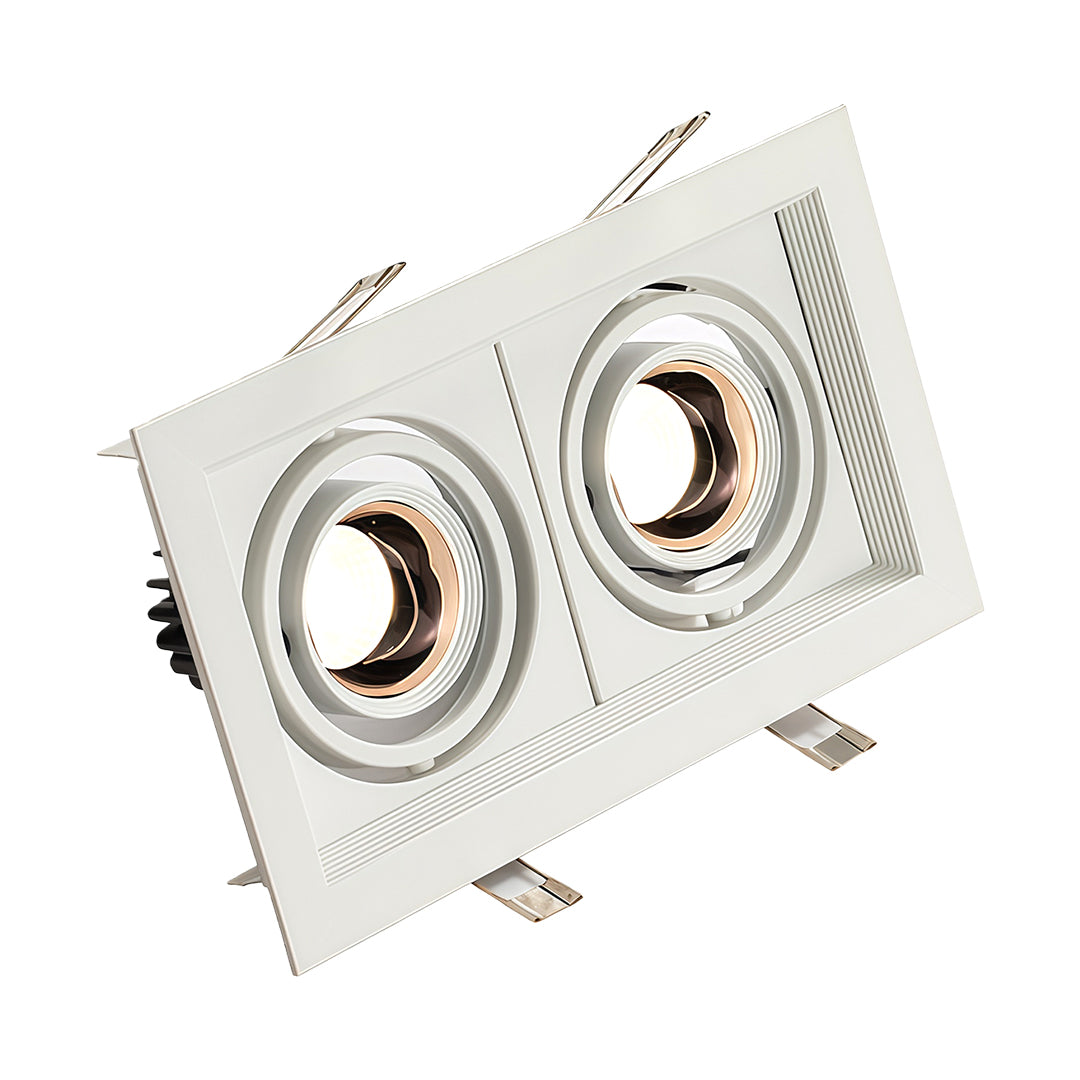 Double white LED indoor spotlight with glass shade chandelier aesthetic for modern ceiling recessed installation.