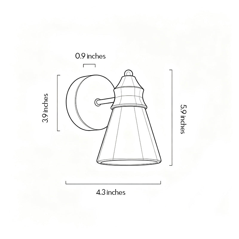 Down light wall sconce dimension drawing showing fixture height, width, and wall projection.