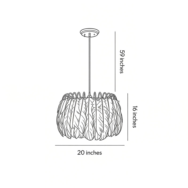 Dimension diagram of drum light chandelier showing a 20-inch width and 16-inch height.