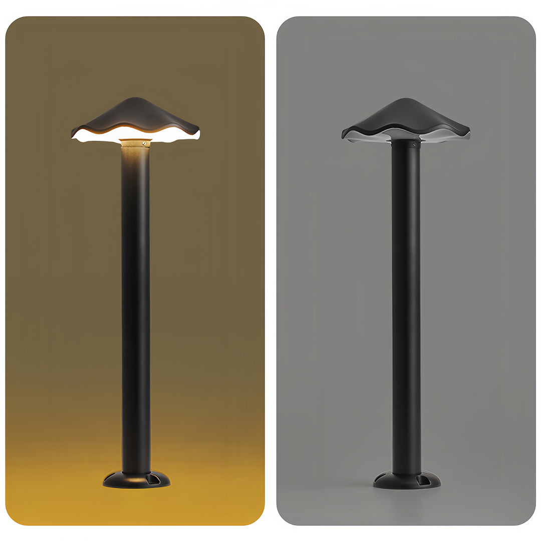 Dual view of the durable metal pathway lights fixture showcasing its cool white and warm yellow color temperature options.