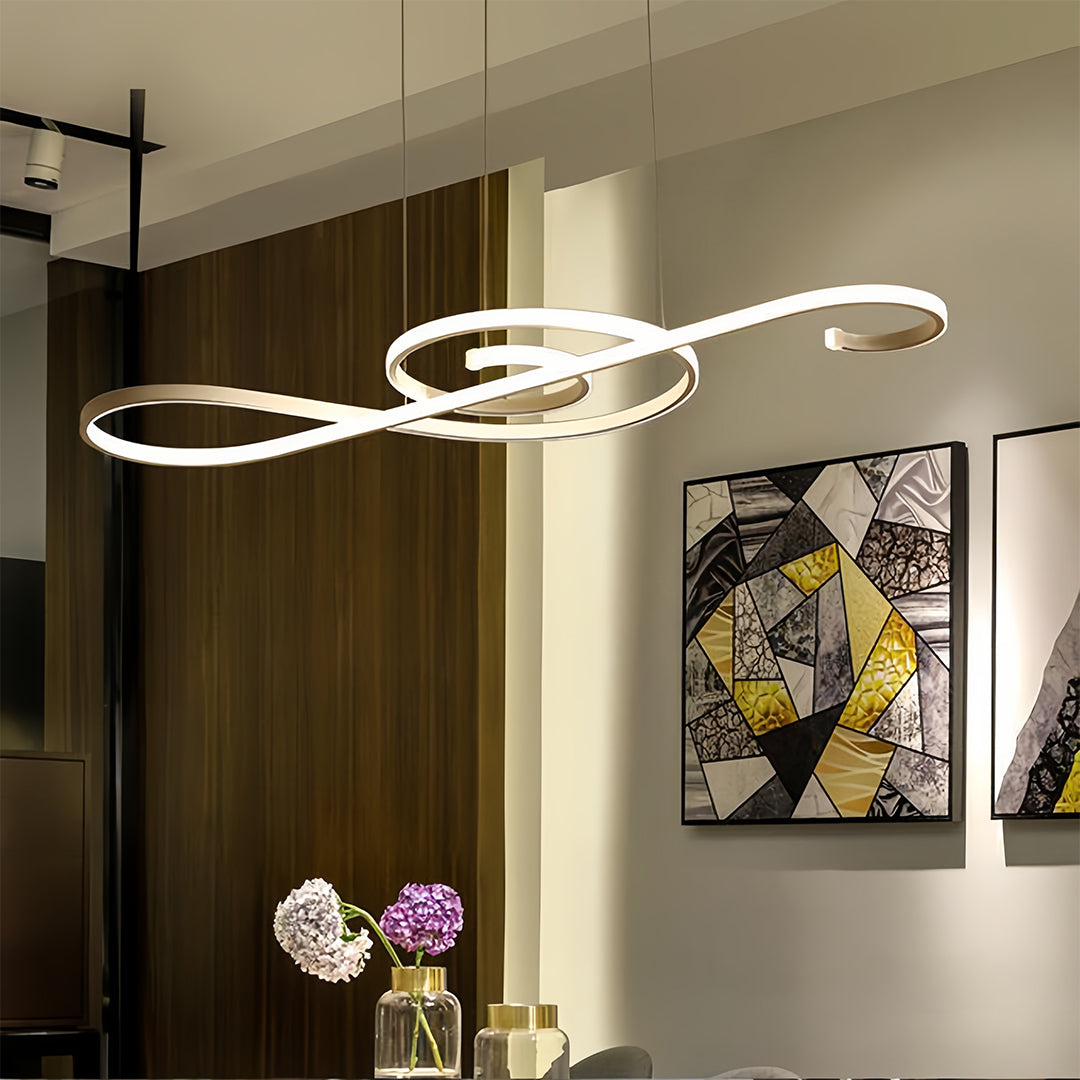 Unique large modern chandelier with dual loop design, stylish pendant light for living spaces