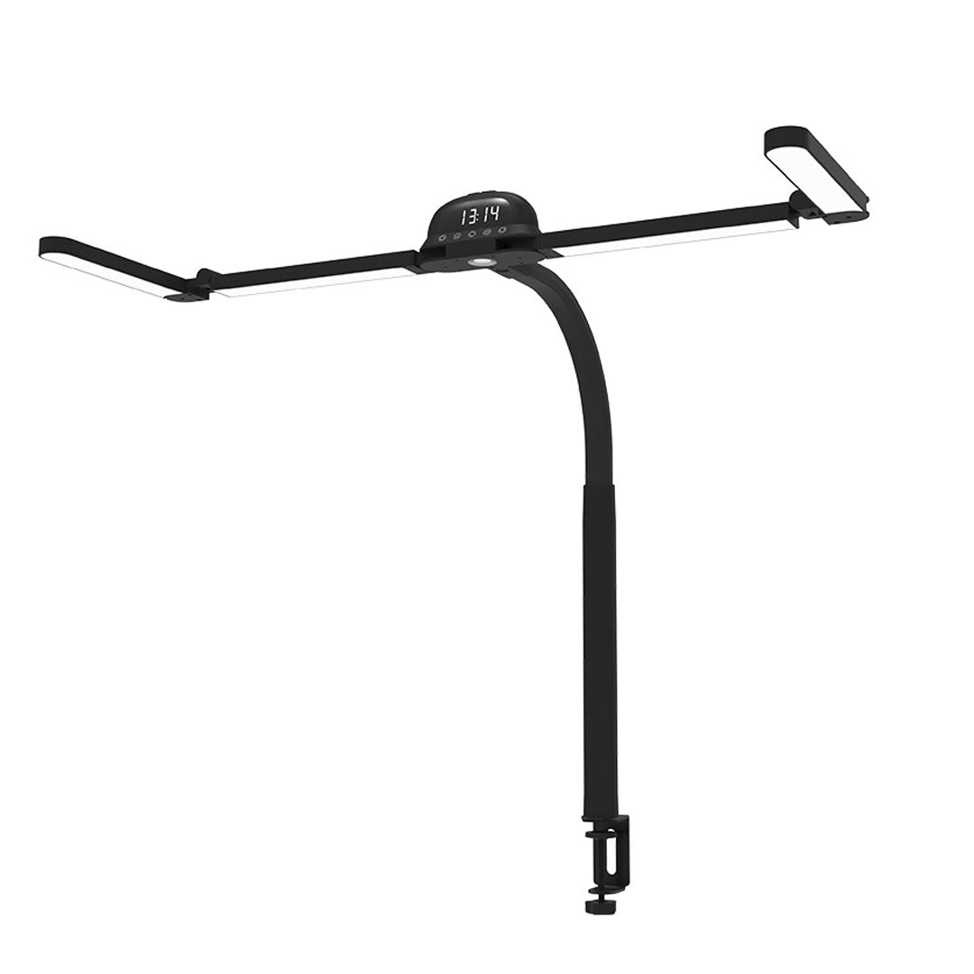 Dual monitor light bar product view showing two adjustable lighting arms and a flexible mounting strap.