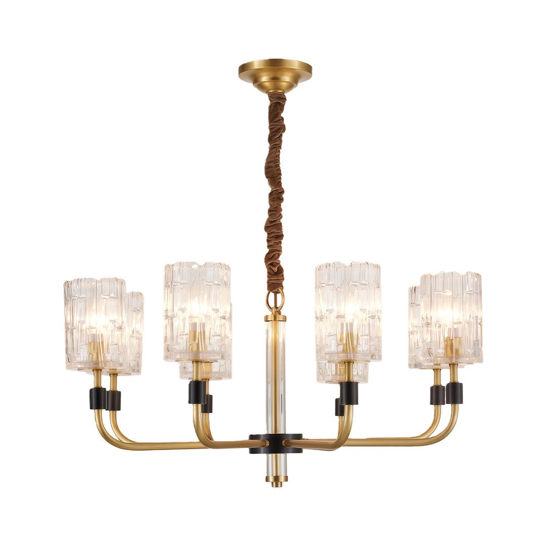 Luxury chandelier modern with dual-tier brass arms and vertical glass elements