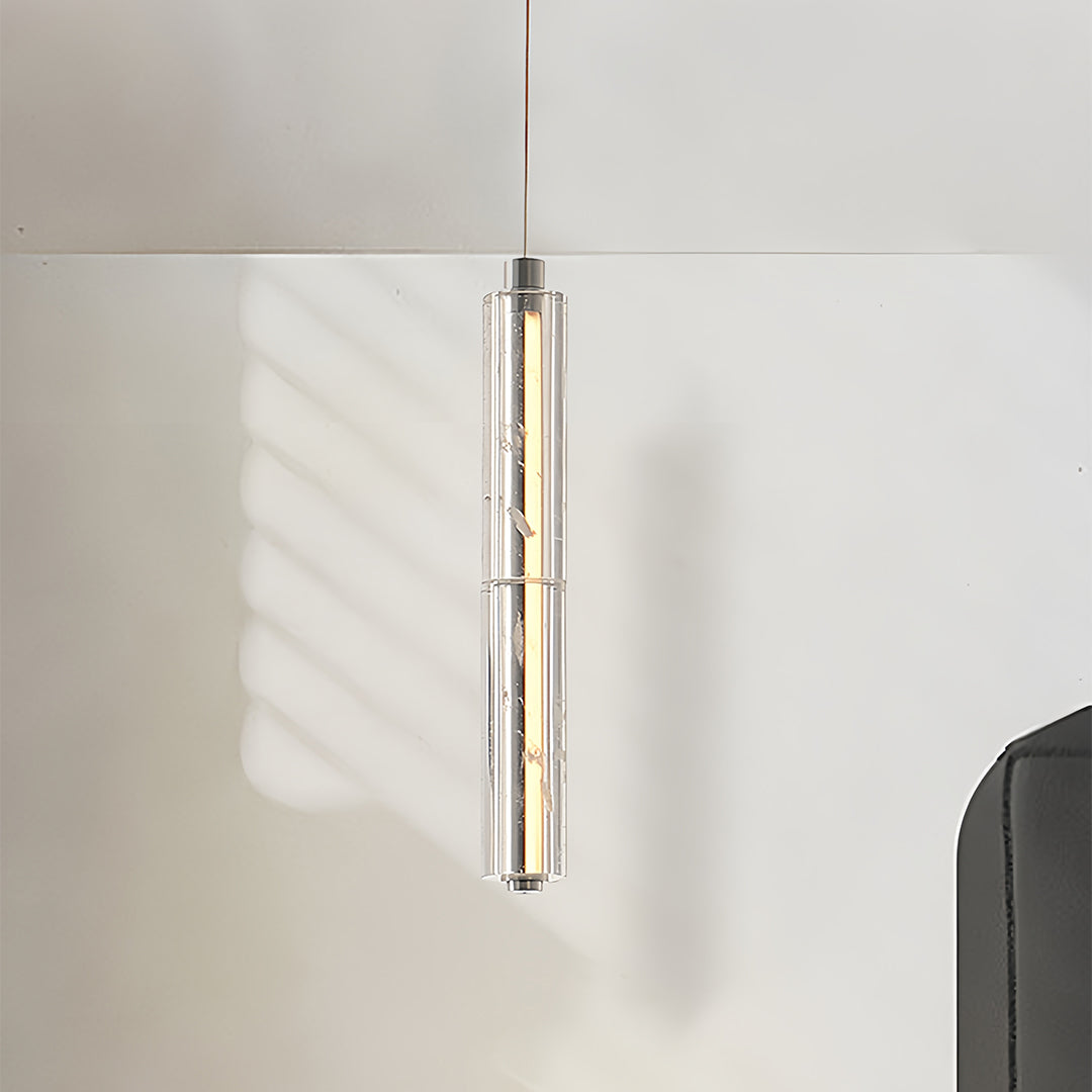 Contemporary crystal pendant light featuring dual crystal tubes with premium LED technology for modern interior design