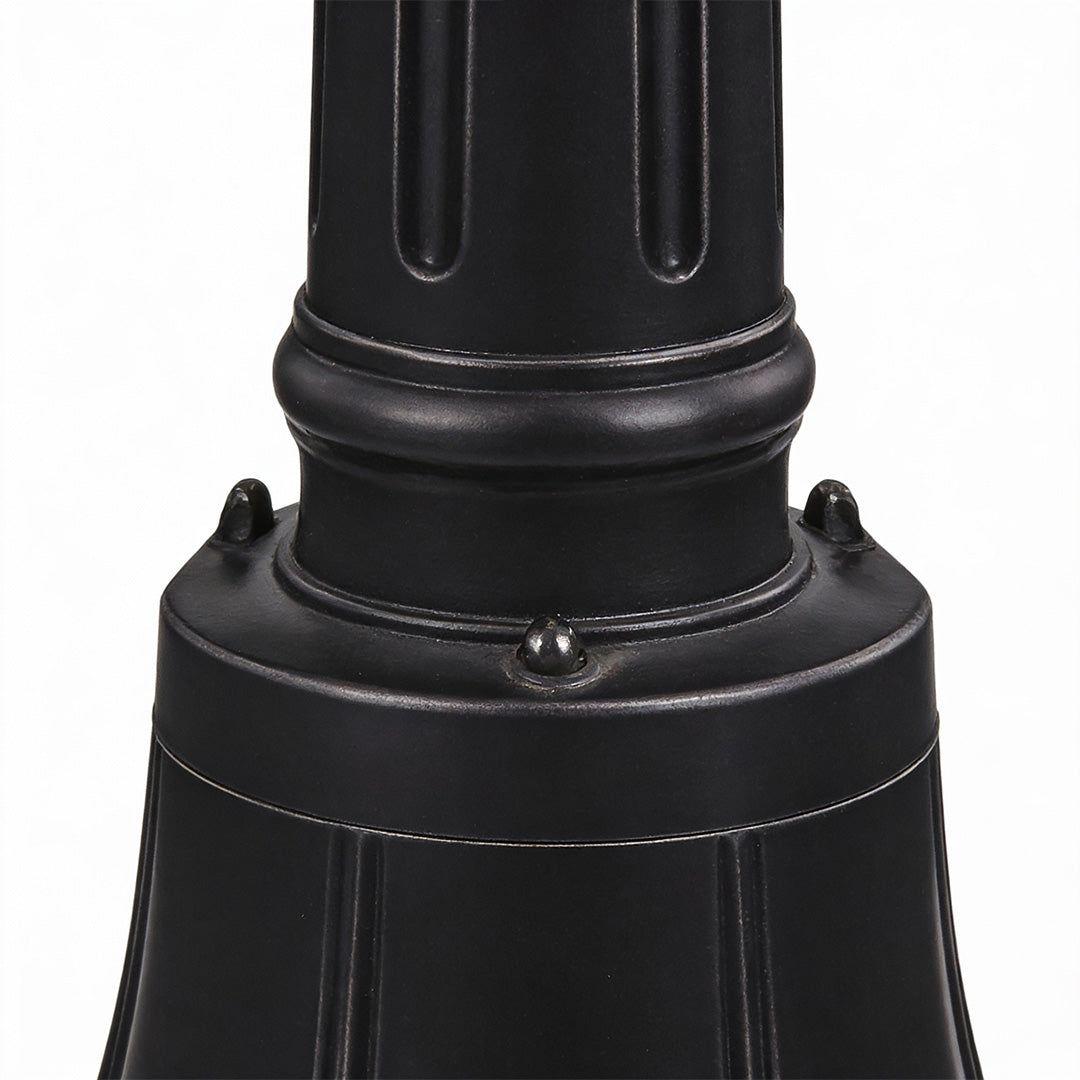 Detailed view of post lights outdoor base, showcasing sturdy black metal construction for durable exterior lighting.