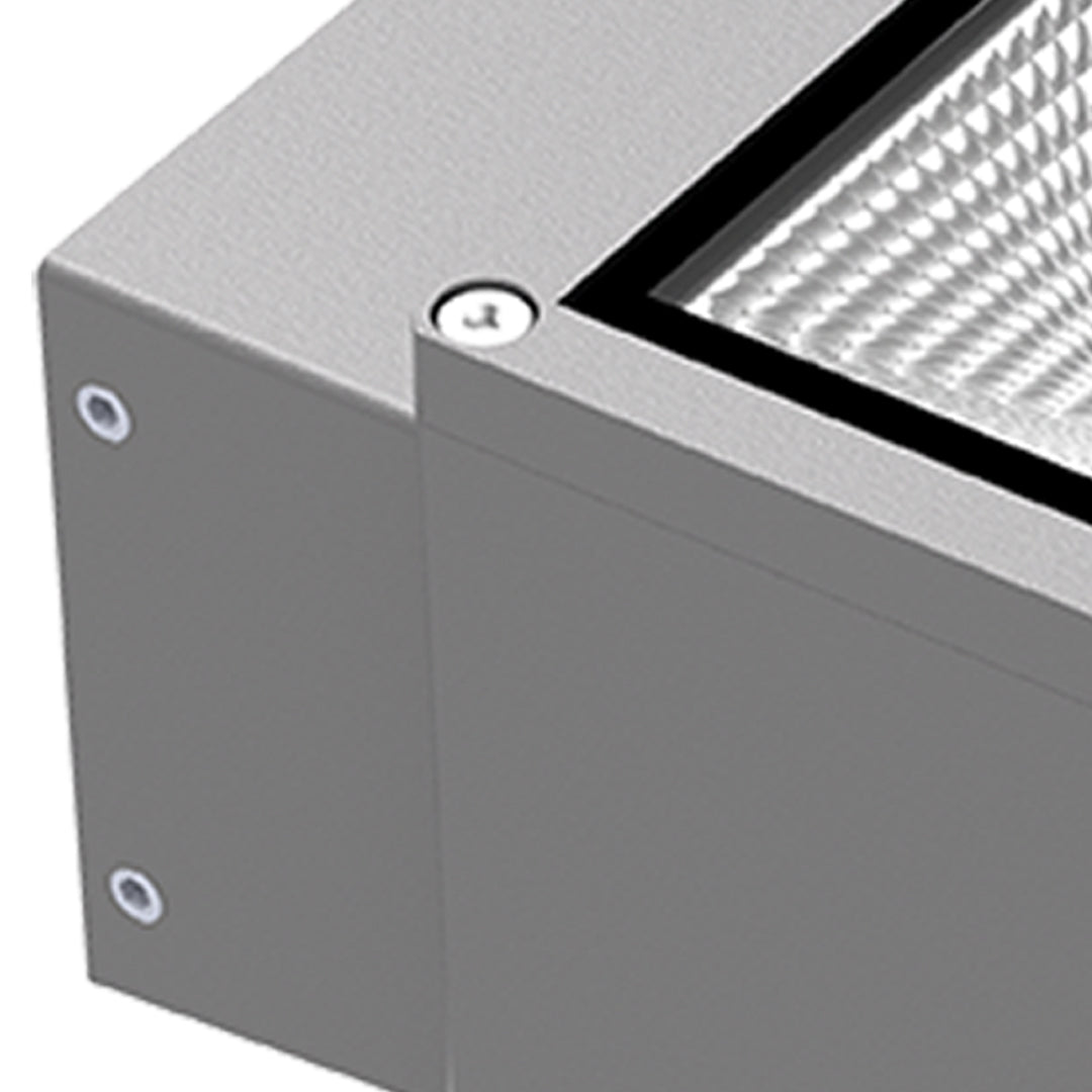 Close-up detail of the durable gray metal casing and secure screws on the Outdoor Wall Light Waterproof housing.