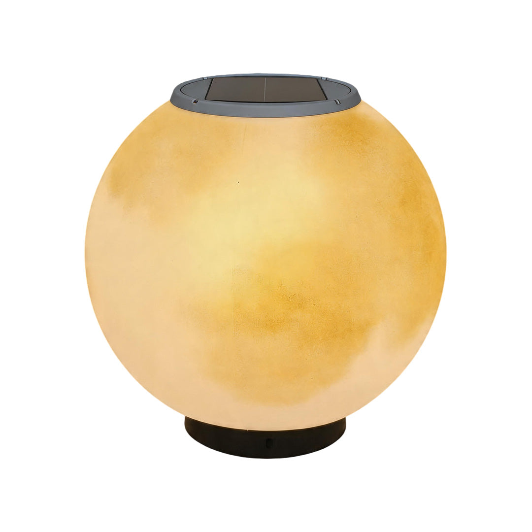 Durable solar moon pillar lights featuring a realistic crater texture on white backgrounds.