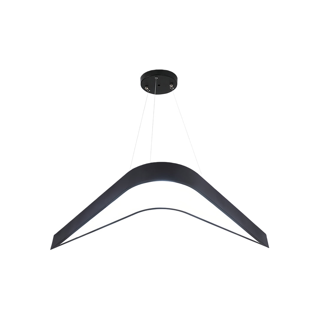 Black modern wrought iron chandelier with a dynamic curve, offering stylish illumination for modern spaces.