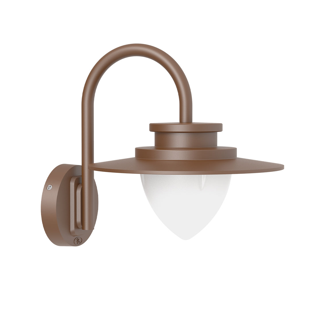 Contemporary wall sconce casting warm downward light on textured stone wall surface