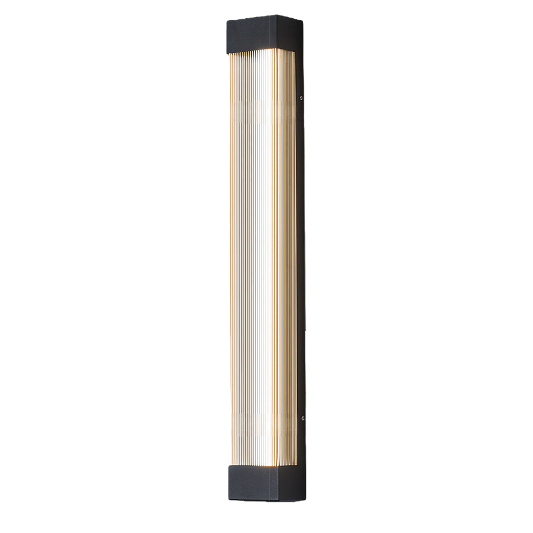 Elegant amber-colored linear outdoor sconce product image, isolated on a white background.