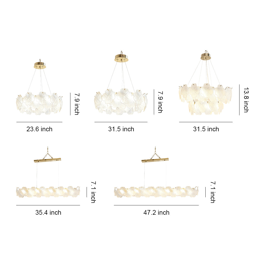 Elegant artistic glass chandeliers featuring a floral-inspired design with gold accents, perfect for classic interiors