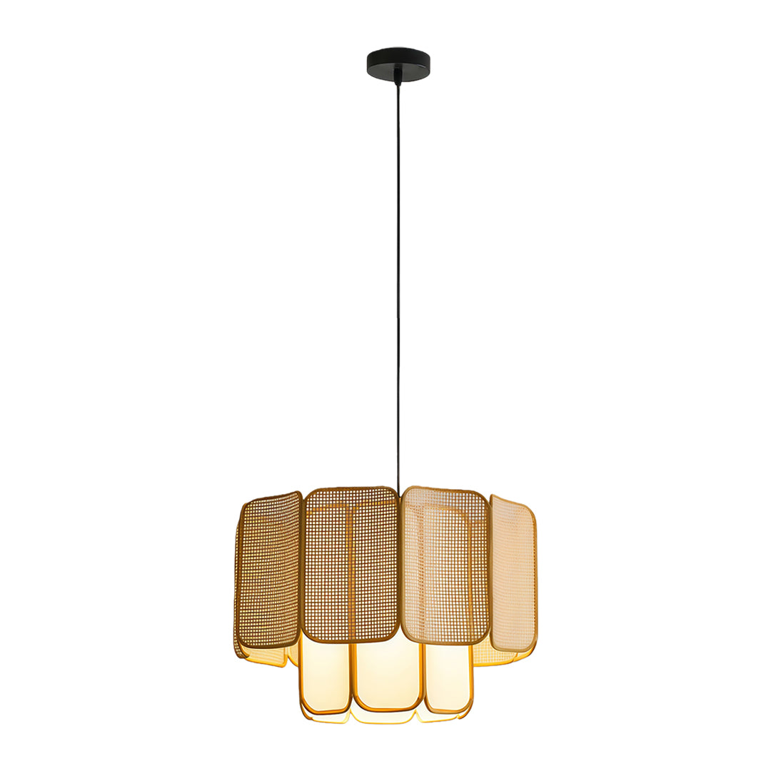 Elegant bamboo pendant light with a unique design, perfect for modern dining rooms and kitchens.