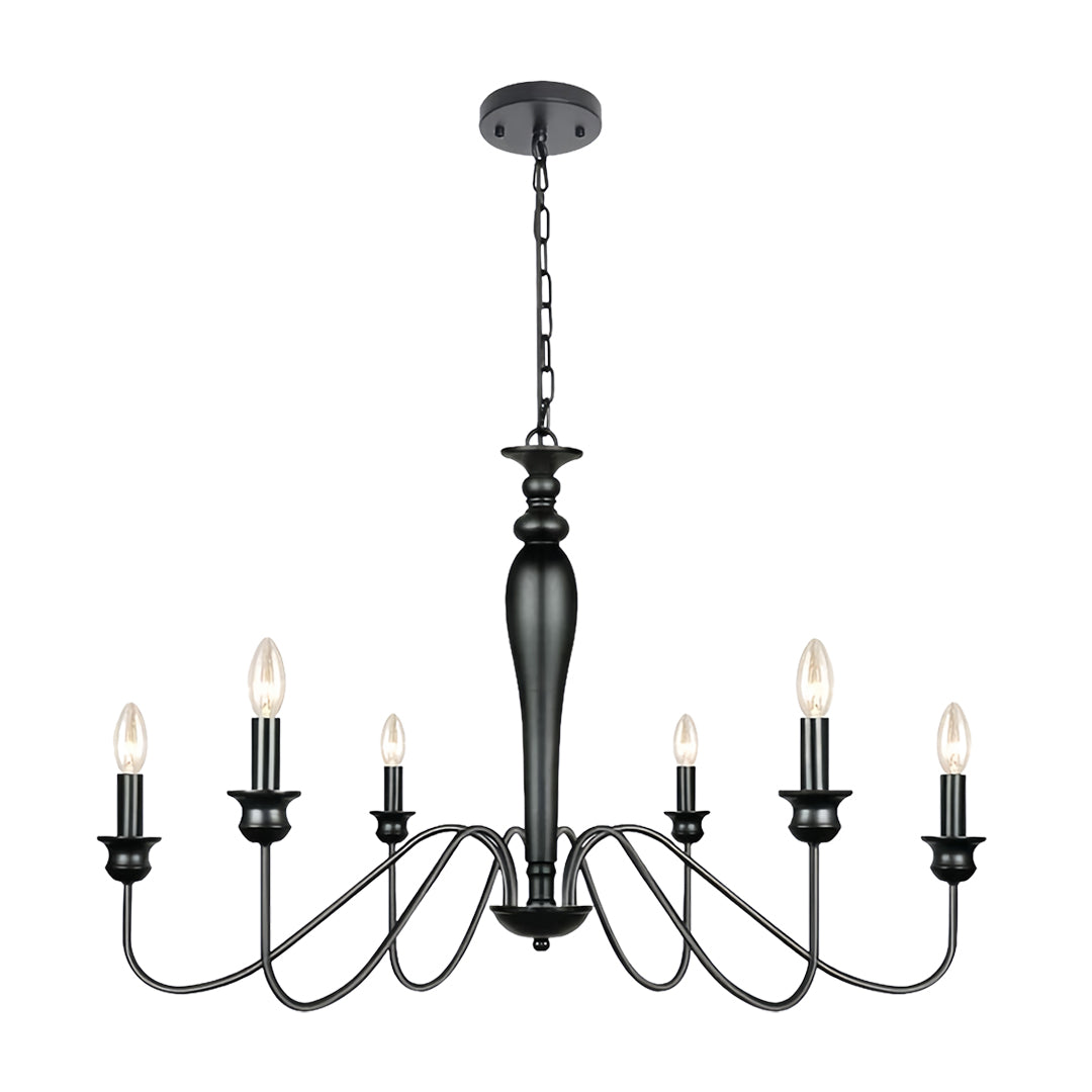 Elegant black candle chandelier featuring curved arms and vintage-inspired design for sophisticated lighting