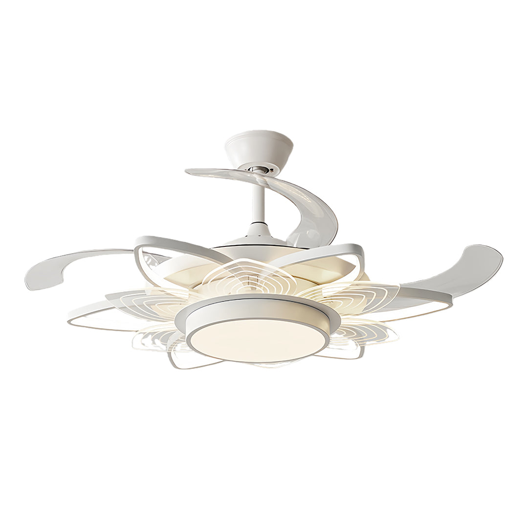 Elegant black modern ceiling fan with light in white finish option with retractable blade technology