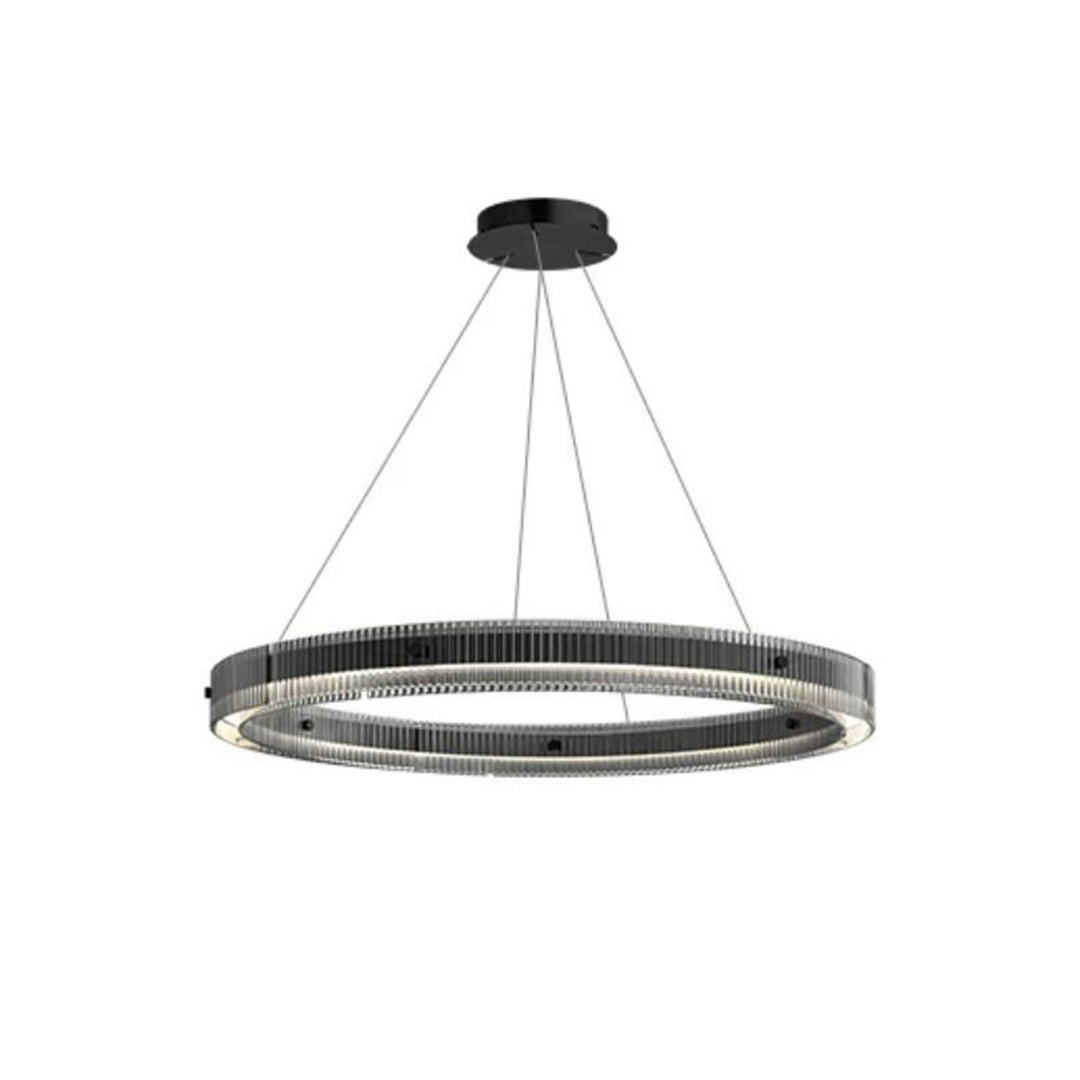 Elegant black round pendant light with sophisticated circular frame and ambient lighting