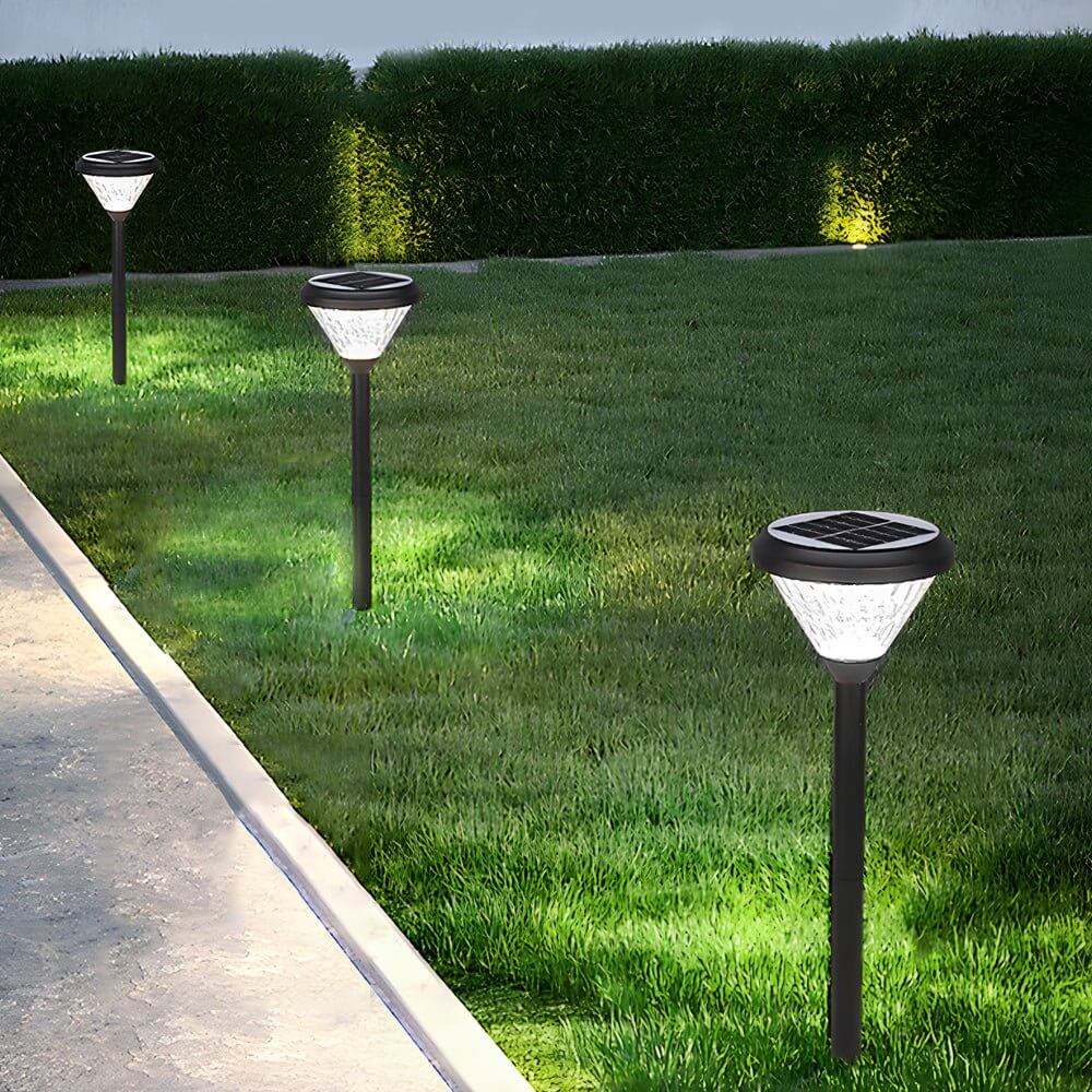 Elegant Black Solar LED Pathway Lights with Water Ripple Design - 27.6 Inch Height