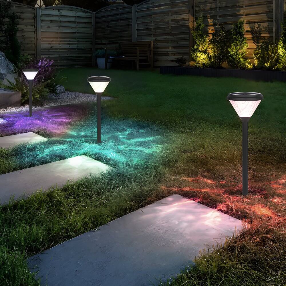 Elegant Black Solar LED Pathway Lights with Water Ripple Design - 27.6 Inch Height