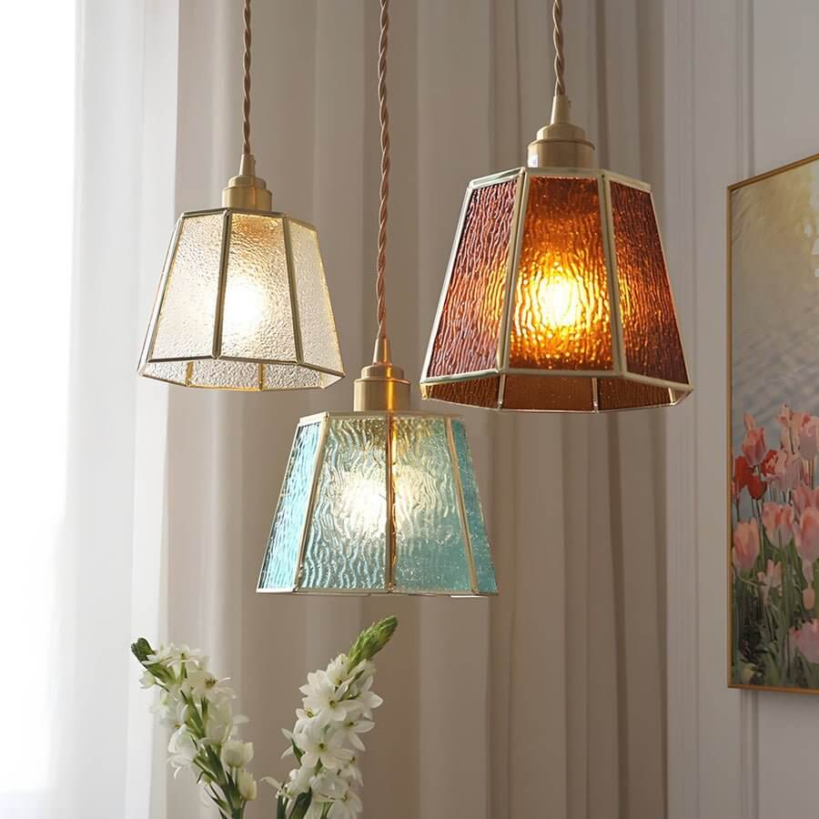 Elegant Brass and Glass Polygonal 4W LED Pendant Light - Adjustable Height