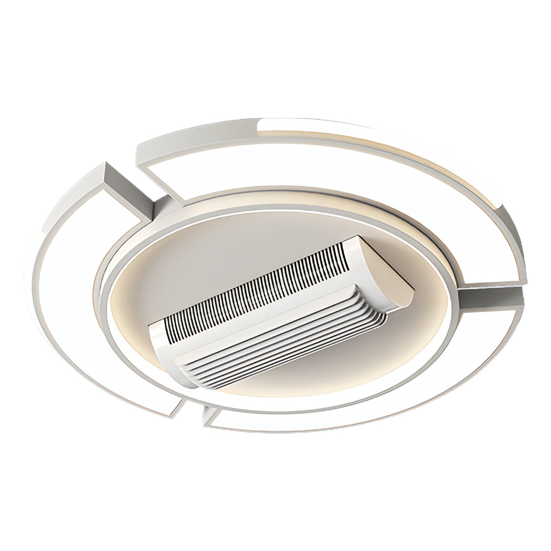 Modern round bladeless ceiling fan with integrated LED light for ambient illumination