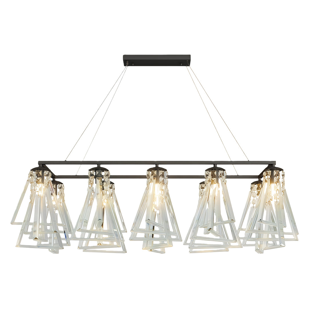 Elegant contemporary crystal chandelier featuring glass shade chandelier design in black with extended linear crystal shade configuration.