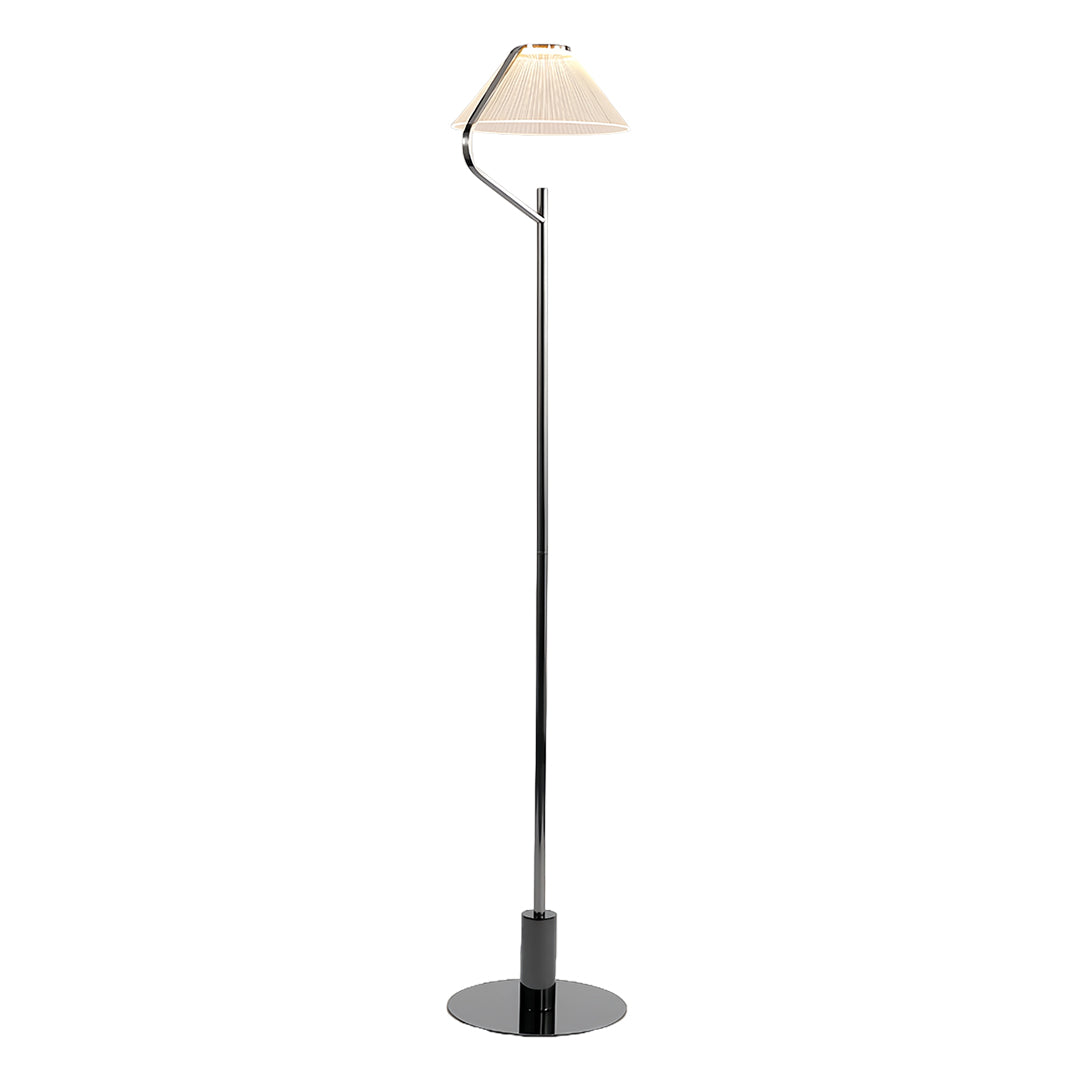 Elegant craft floor lamp with a white fabric shade and black metal stand in a modern interior