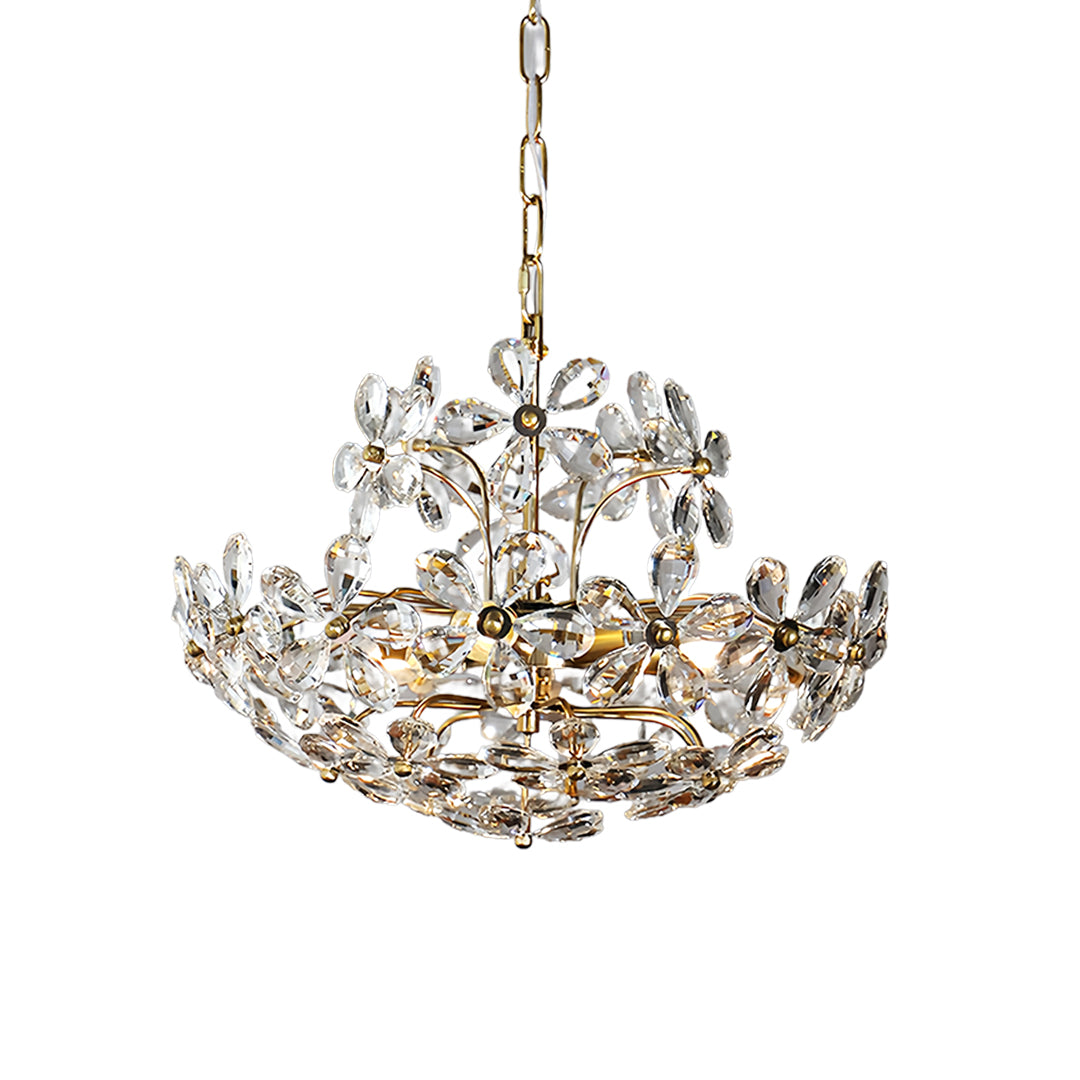 Elegant crystal flower chandelier featuring delicate blooming design with sparkling elements