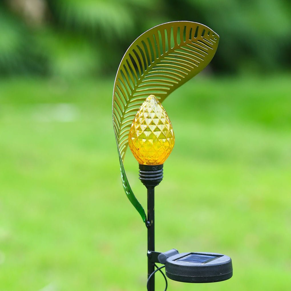 Elegant Curled Leaf Solar Lawn Light LED Outdoor Metal Post Lamp