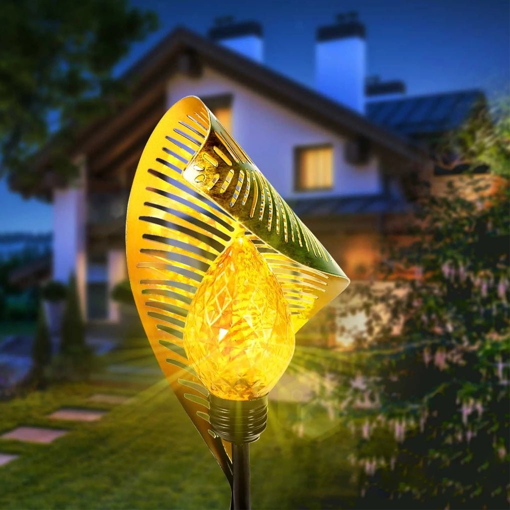 Elegant Curled Leaf Solar Lawn Light LED Outdoor Metal Post Lamp