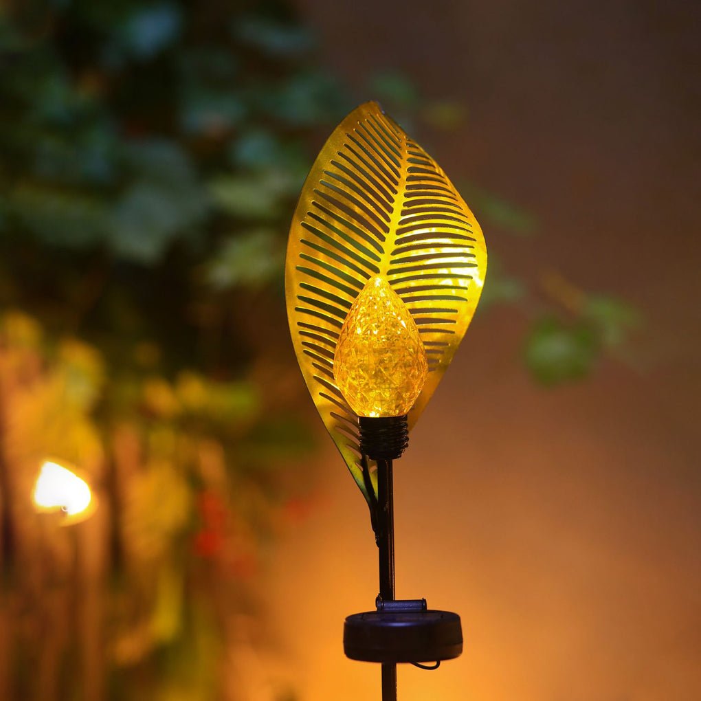 Elegant Curled Leaf Solar Lawn Light LED Outdoor Metal Post Lamp