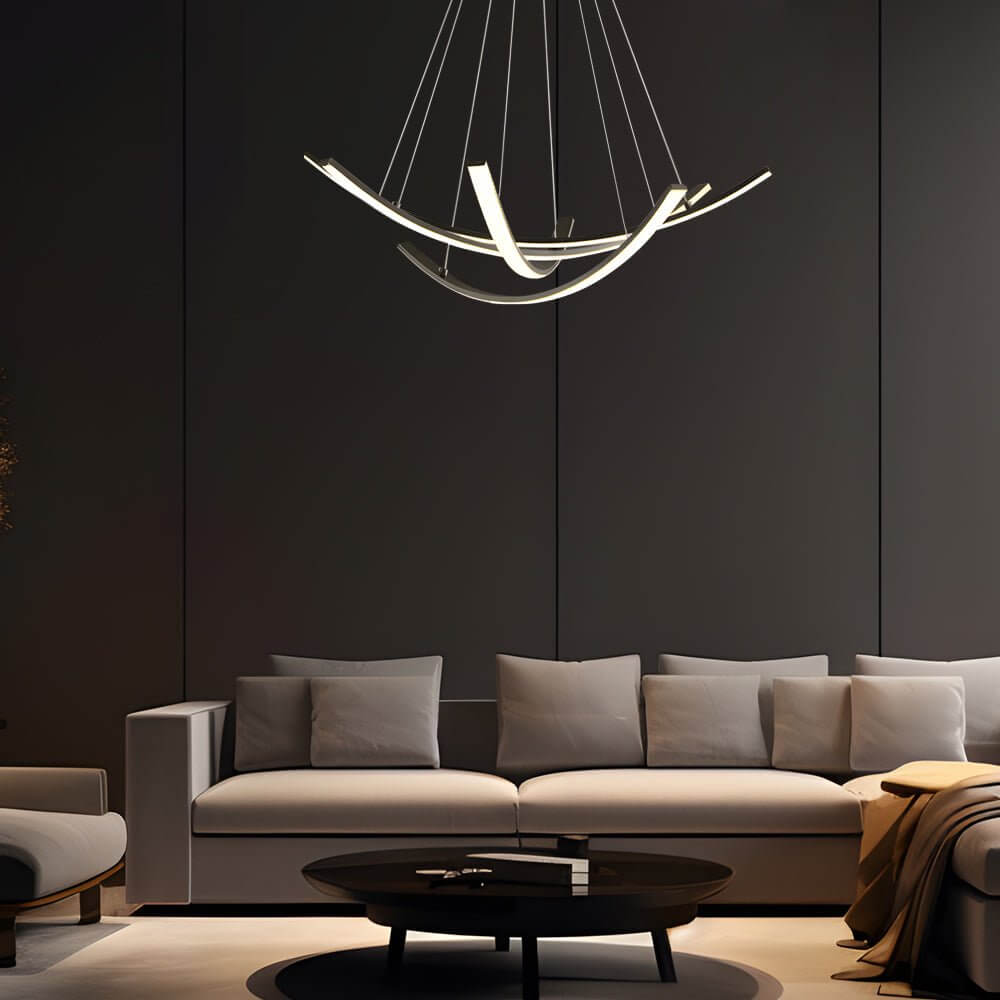 Elegant Curved Copper Strip Full - Spectrum LED Pendant Light