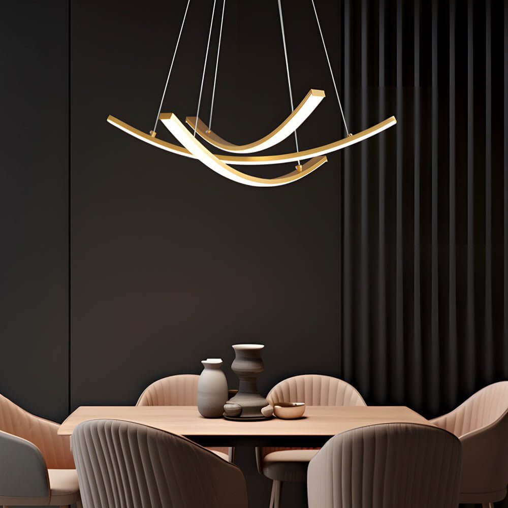 Elegant Curved Copper Strip Full - Spectrum LED Pendant Light