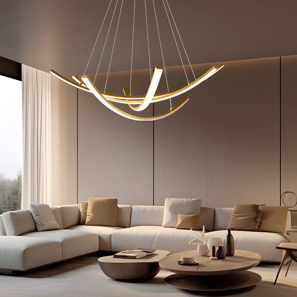 Elegant Curved Copper Strip Full - Spectrum LED Pendant Light