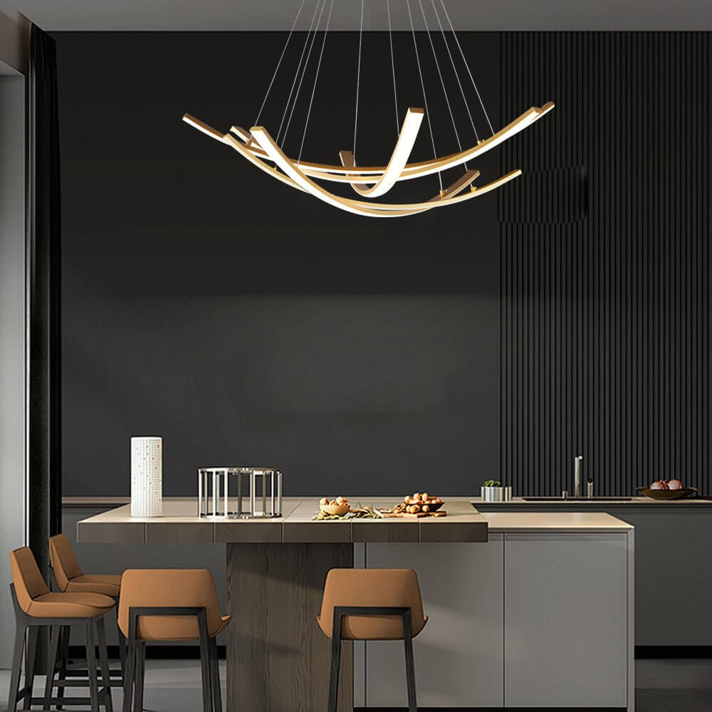 Elegant Curved Copper Strip Full - Spectrum LED Pendant Light