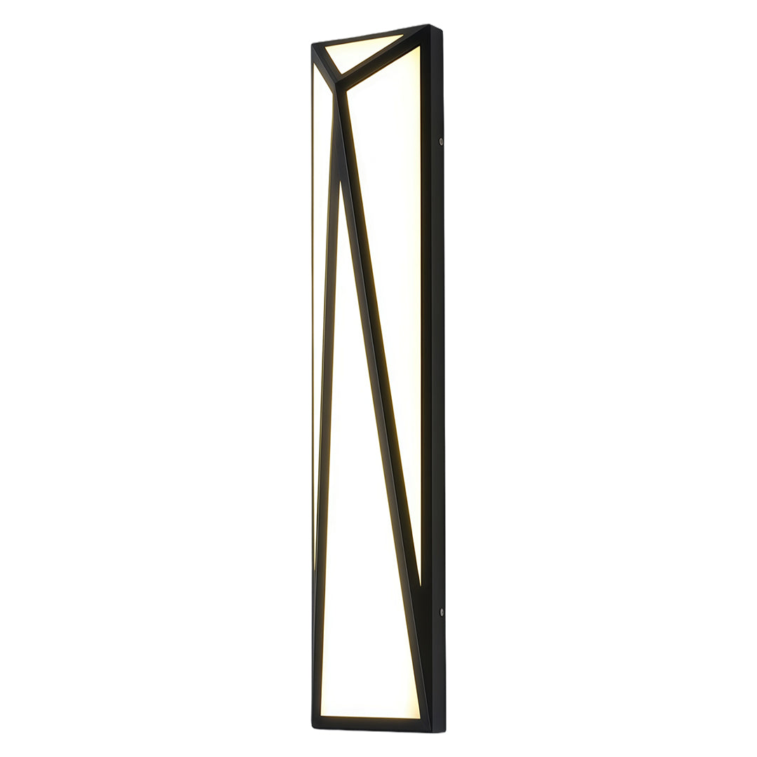 Elegant exterior wall light black featuring glass shade chandelier design in tall angular profile with warm white illumination.