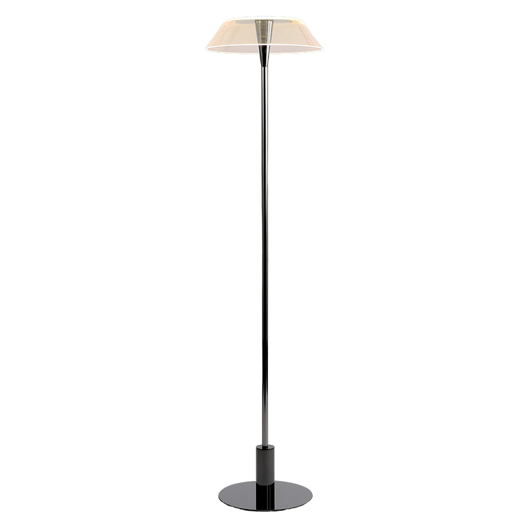 Elegant floor lamp with a white translucent shade and black metal base in a clean design