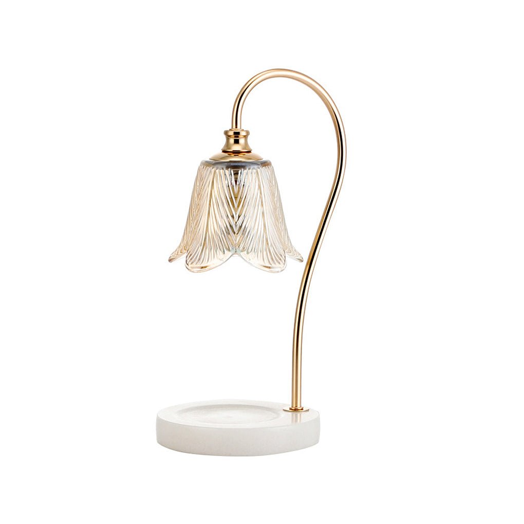 Elegant Floral Glass Home Office Desk Lamp with Cup - Holder Base for Reading or Decor